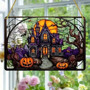 [Halloween Suncatcher] Art Deco Translucent Acrylic Decor with Jack-O-Lanterns and Bats, 2D Flat Design for Home & Garden in Fall and Winter