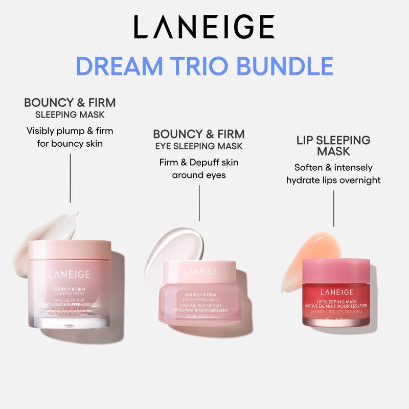 Laneige Dream Trio Bundle, Bouncy & Firm Sleeping Mask, Bouncy & Firm Eye Sleeping Mask, Berry Lip Sleeping Mask, Skincare Set, Hydrating