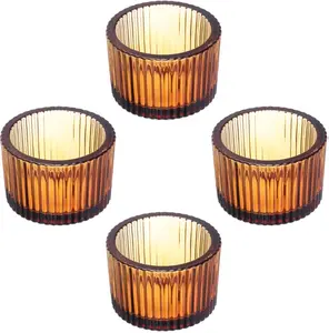 4 Pcs Tealight Candle Holder, Tea Lights Candle Holder Glass Votive Candle Holders Glass Candle Holders for Table Centerpiece Decor Wedding Dinner Party, Brown