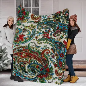 1pc Multicolor Paisley Floral Pattern Image Printed Flannel Blanket, Ultra-Soft Flannel Throw for All Seasons, Lightweight Living Room Sofa Blanket, Suitable for Home And Travel