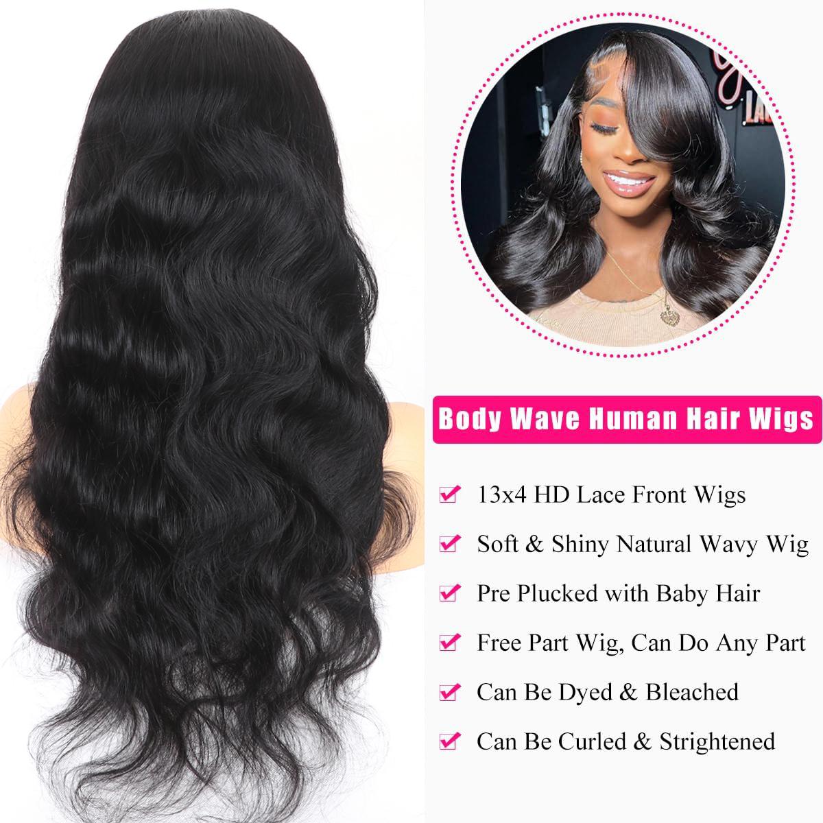 13x6 13x4 Lace Front Wigs Human Hair for Women 180 Density HD Transparent Bone Straight Lace Front Wigs Human Hair Pre Plucked Glueless Lace Frontal Wigs Natural Black Color