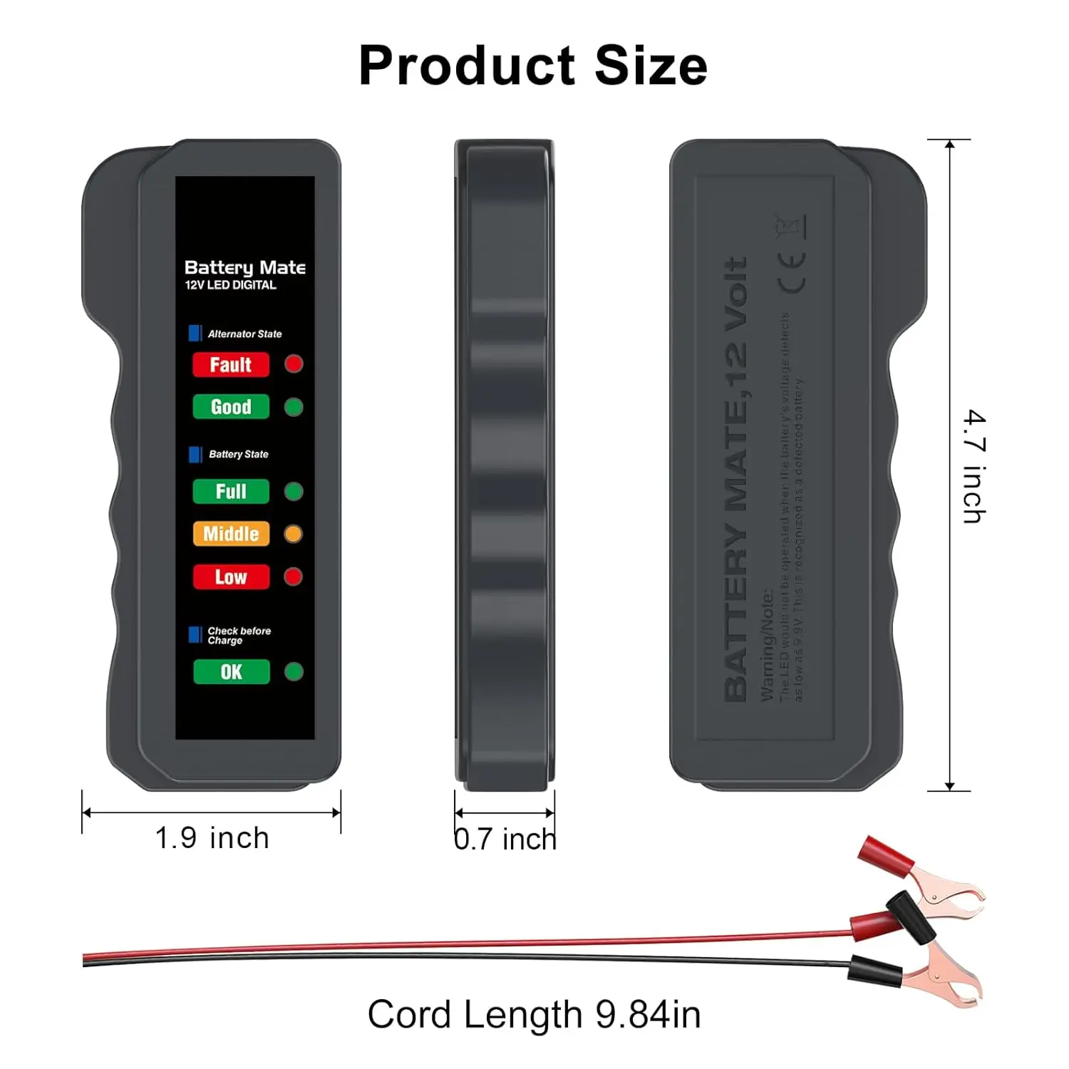 12V Car Battery Tester & Alternator Load Tester | No-Setup LED Indicator | Cranking & Charging System Check | Works on AGM GEL Flooded Batteries | OBDMONSTER