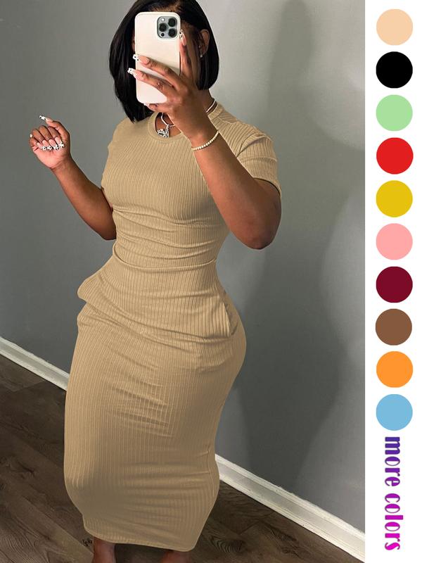 Threaded elastic solid color dress, breathable elastic multicolored party casual outing travel solid pocket long dress, solid color long dress, long dress, summer dress,