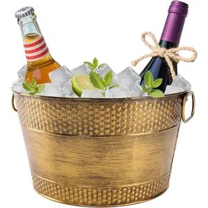 Metal Ice Bucket Galvanized Beverage Tub,Drink Buckets Large Cooler for   Champagne  for Catering, Bars, Parties, Outdoor Events(Copper-1PC)