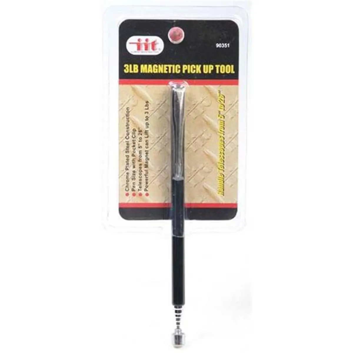 IIT Chrome-Plated Pen-Size Telescoping Magnetic Pickup Tool, 3 lbs Lift Capacity, Pocket Clip for Office Accessories & Outdoor Cycling Use
