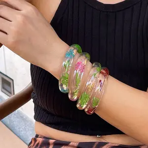 Ornament Ins Daisy Transparent Bracelet Wide Face Personality Acrylic Color Bracelet Suit