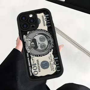 Trendy And Fun Dollar Bill Style with Cartoon Designs, Popular Black Anti-Drop Phone Case for Both Men And Women, Suitable for Iphone Including 17, 17 Air, 17 Pro, 17 PM, 16, 16 Pro, 16 Plus, 16 Pro Max, 15, 15 Plus, 15 Pro, 15 Pro Max, 14, 14 Plus