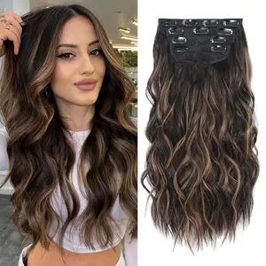 Clip in Hair Extensions Long Wavy Hairpieces Natural Black to Caramel Blonde Highlights Hair Extensions Easy to Wear for Women Curly Hair Extension Blends Well for Girls Daily Use Event Party Use