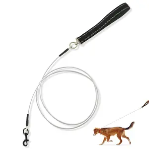 Chew Proof Dog Leash, 4 ft Steel Cable Pet Lead with Reflective Soft Padded Handle Sturdy Waterproof Dog Leashes