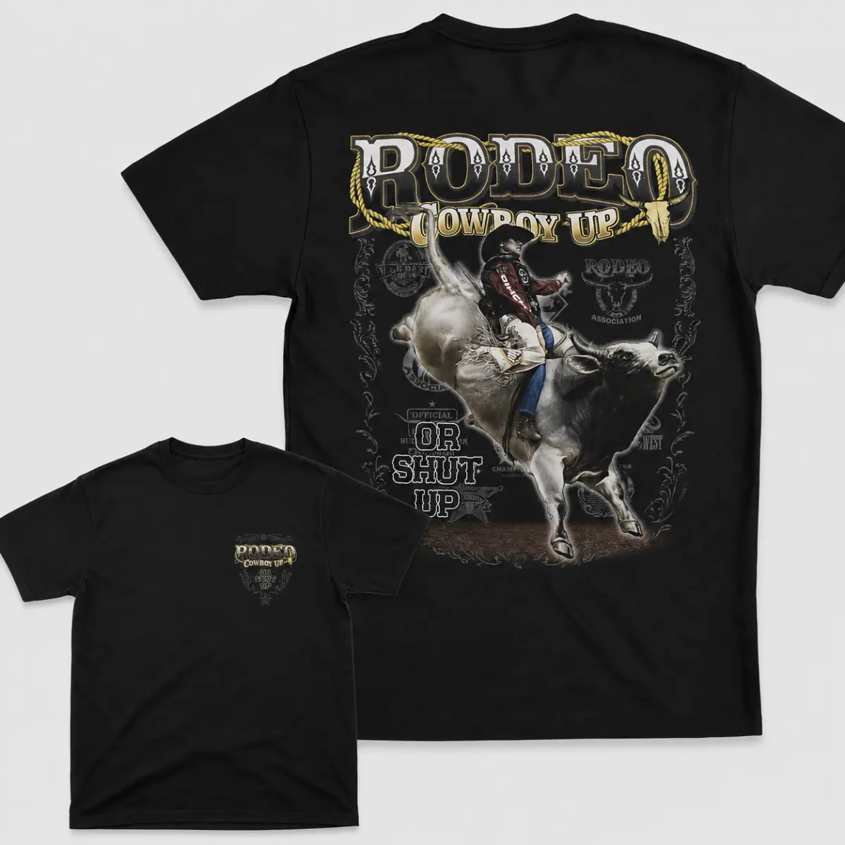 Rodeo Cowboy Up Shirt, Black Western Bull Rider Graphic Tee, Rancho Life, Front and Back Rodeo T-Shirt, Cowboy Western Shirt, Gift for Men Rodeo Fans