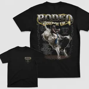 Rodeo Cowboy Up Shirt, Black Western Bull Rider Graphic Tee, Rancho Life, Front and Back Rodeo T-Shirt, Cowboy Western Shirt, Gift for Men Rodeo Fans