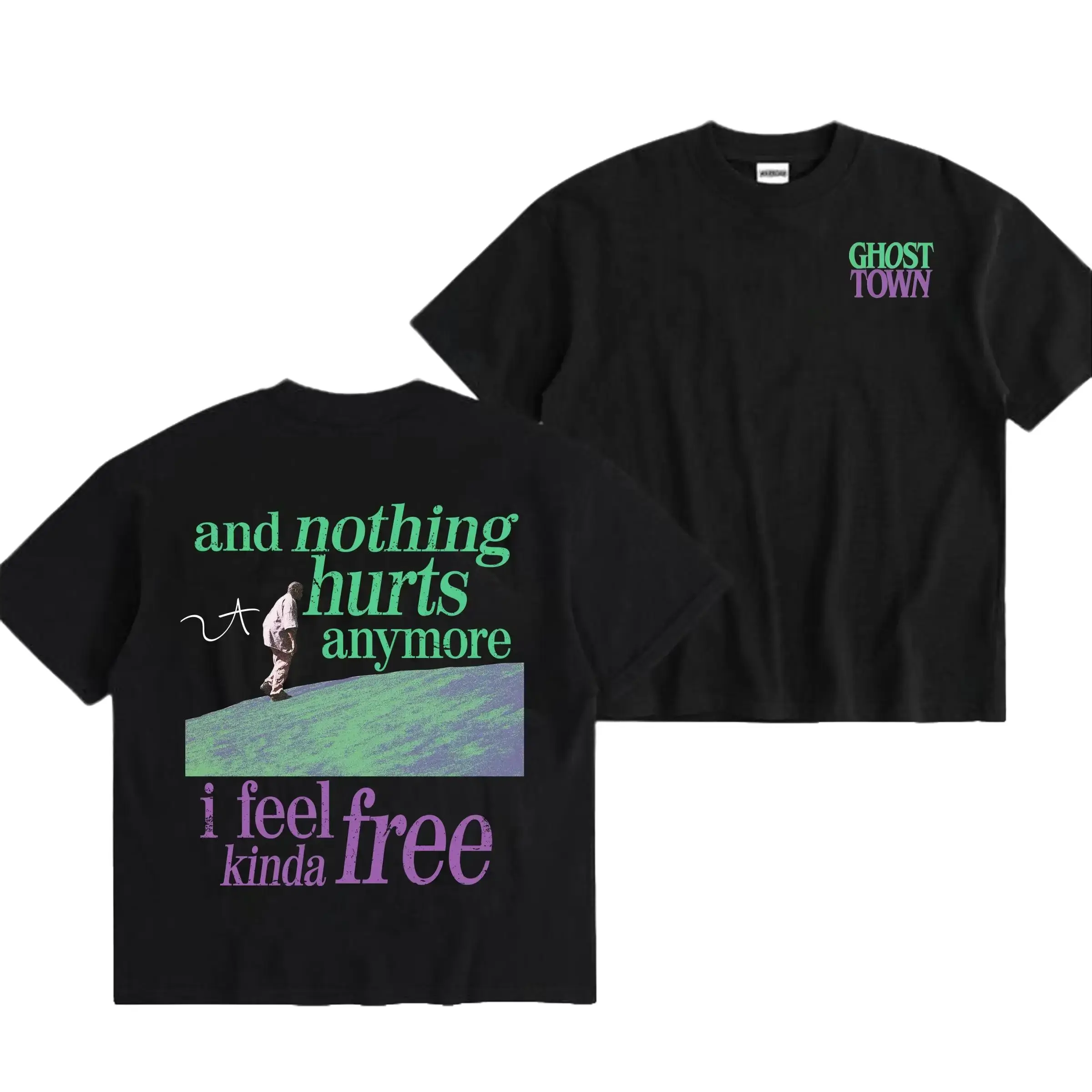 Ghost Town T-Shirt, And Nothing Hurts Anymore I Feel Kinda Free Hoodie, Vintage Hip Hop Graphic Sweater, Rap Music Fan Gift,perfect for streetwear gift for all, dailywear outfit Cotton
