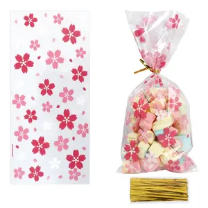 50 Sakura Pattern Transparent Design Bags, Fresh Healing Style Gift Packaging Flat Pouches, Ideal for Handmade Packaging and Event Favors, Graduation Gift Wrapping