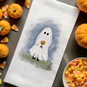 Ghost with Flowers Tea Towel