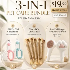 BY PAWMATE Cat Care Essentials Bundle Giftbox with Deshedding Pet Hairbrush, Silvervine Dental Chew Stick, and LED Nail Clipper