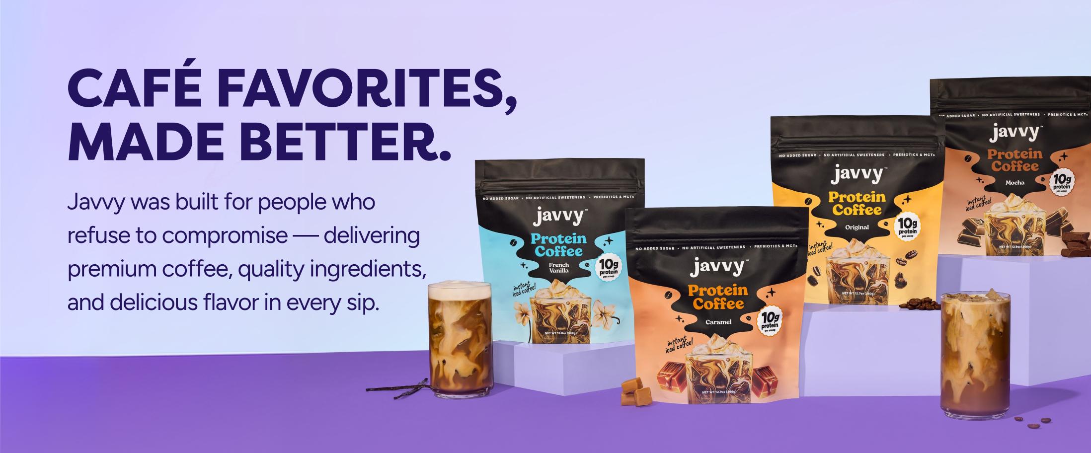 Javvy Limited Edition Pumpkin Spice Protein Iced Coffee - Premium Whey Protein & Instant Iced Coffees - 100% Natural Cold Brew - Zero Artificial Flavors & Sweeteners, 80 mg Caffeine, No Added Sugar, 20 Servings