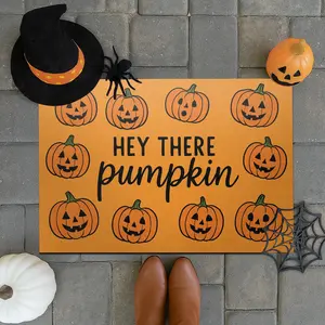 Hey There Pumpkin Doormat - Cute Halloween Porch Decor with Jack-O'-Lanterns, Fall Welcome Mat for Front Door, Autumn Entry Mat
