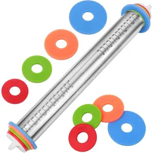 Stainless Steel Adjustable Rolling Pin with Thickness Rings for Baking, Perfect for Cookies, Fondant, and Cake Decorating Bakeware Utensils
