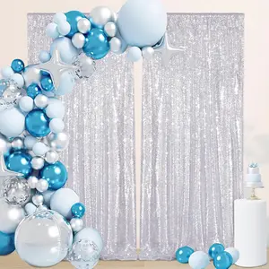 Silver Sequin Backdrop 2Pcs-4ftx8ft Christmas Party Backdrop Curtains Glitter Photo Background for Wedding Baby Shower Stage Decorations