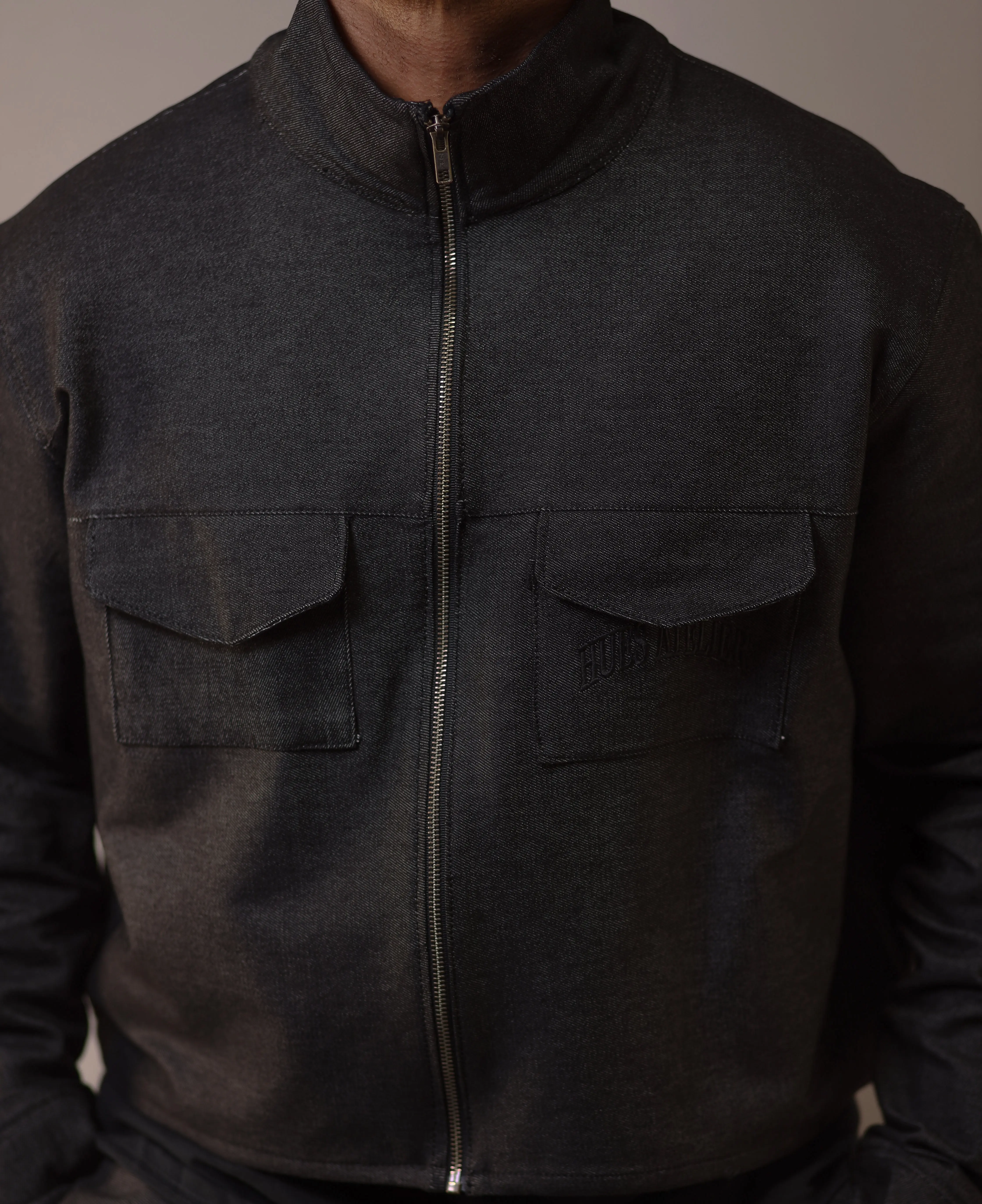 Noir By Hues Atelier | Embroidered Cropped Denim Jacket