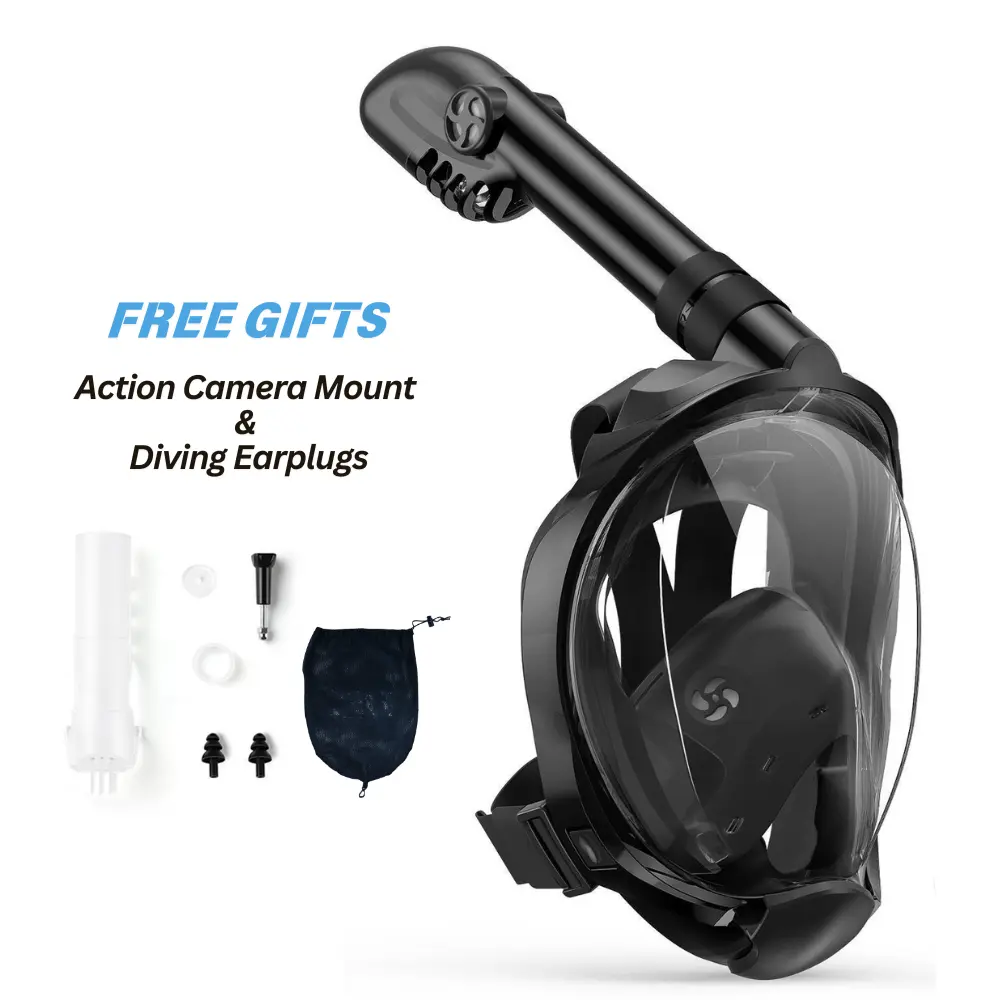 Greatever G2 Foldable Full Face Snorkel Mask – 180° Panoramic View, Anti-Fog & Leak-Proof, Dry-Top Breathing System, Adjustable Fit for Adults & Teens, Ideal for Snorkeling, Swimming & Diving, Camera Mount Included
