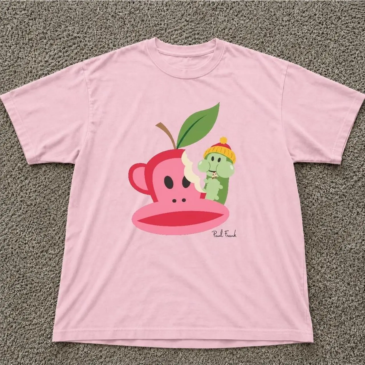 Pink Paul Frank Style Graphic Tee, Cute Y2K Cartoon Monkey T-Shirt