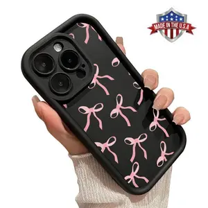 Pink Bowknot Pattern Lotus Design iPhone Case for iphone 17 16 15 14 Pro Max 13 12 11 XR XS Plus E Shockproof Drop Protection Rugged Durable Silicone Cover