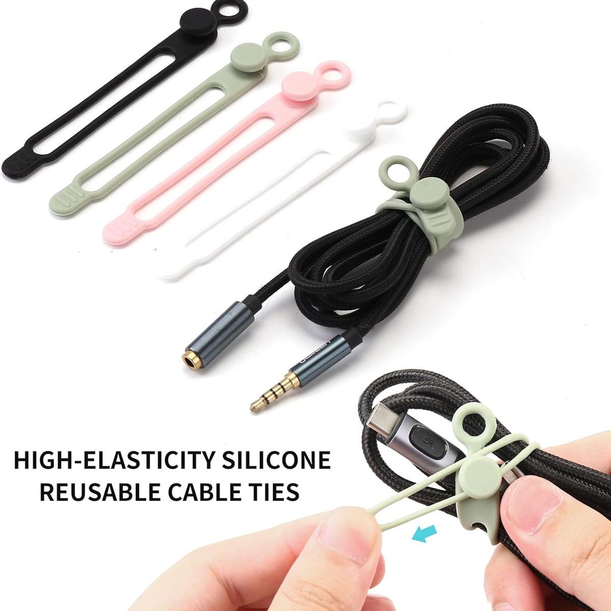 20 Pcs Silicone Cable Tie, Straps Cord Cable Organizer for Bundling Earphone, Phone Charger, Computer Cords, Reusable Cable Ties Wire Organizer in Home Office KitchenSchool