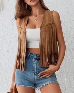 Western Cowgirl Fringe Studded Vest: Caramel / S