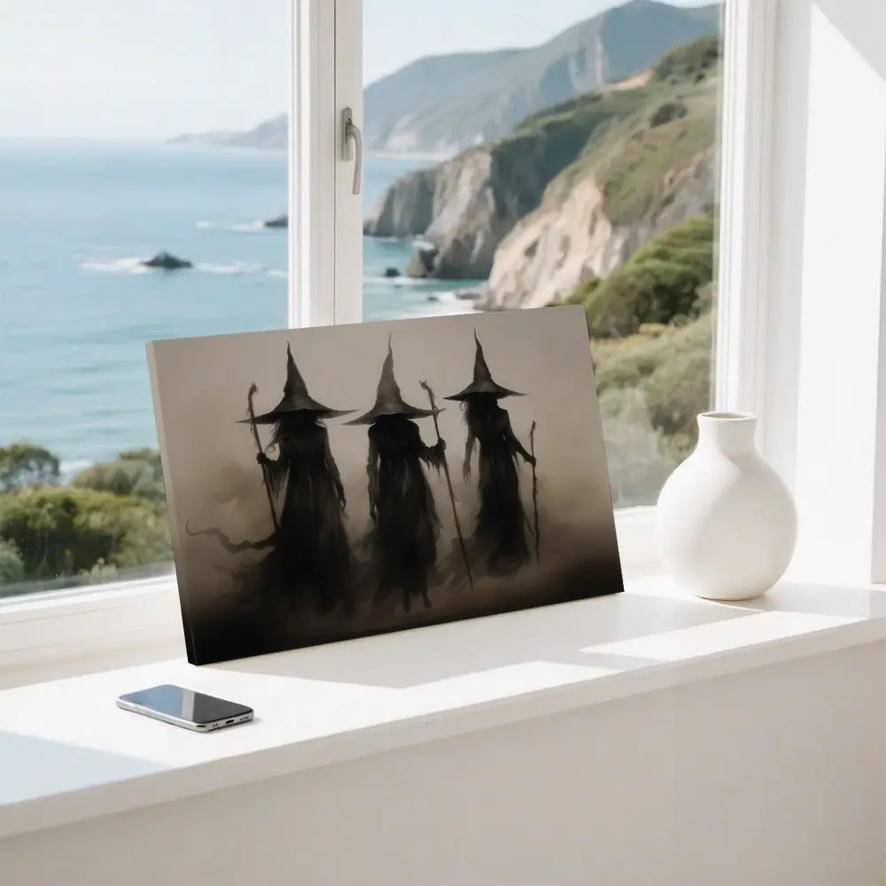 Mysterious Fantasy Wall Art, Artistic Three Witch Silhouettes Poster, Unframed Art Print, Dark Gothic Printing, and Canvas, Living Room & Bedroom Decor, Mystical Art