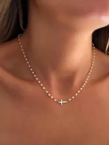 Simple Cross Pendant Necklace, Elegant Imitation Pearl Design, Perfect for Daily Commute, Summer, and Holiday Gifts