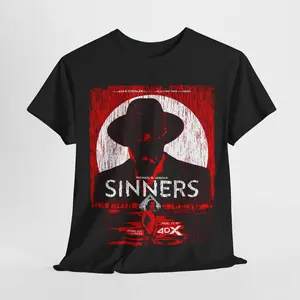 Sinners Graphic T-Shirt – Michael B. Jordan Noir-Style Poster Tee, Bold Red and Black Design, Retro Movie Vibe, Sinners 2025 Action Movie Streetwear