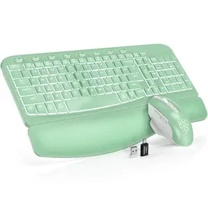 SABLUTE MA12Pro Ergonomic Wireless Keyboard & Mouse Combo with Soft Leather Wrist Rest RGB Backlit Rechargeable Set for PC Mac Chromebook Fast 2.4G Connection - Wide Compatibility