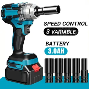 Cordless Impact Wrench, 400N.m Max Torque, 3000rpm Speed, 6 Sockets, Brushless Impact Wrench Kit with LED Light, Impact Gun for Tire Removal, Machine Repair, Auto Repair, Carpentry, Construction Work
