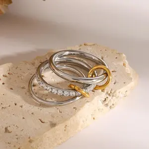 Emma's Heart | Duo-Tone Stack - 18K Gold & Silver Stainless Steel, Minimalist Band Ring