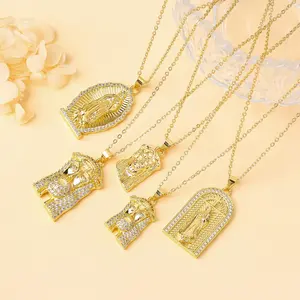 Stylish Luxury Our Lady of Guadalupe Jesus Angel Virgin Mary Pendant Necklace for Men Women Religious Zirconia Catholic Jewelry