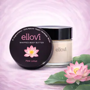 Ellovi Pink Lotus Whipped Body Butter 2 fl oz Vegan Avocado & Shea Butter Aloe Vera Oil Hydrating Moisturizer Nut-Free Formula
