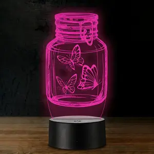 1pc acrylic table lamp engraved with a butterfly and glass bottle pattern, this color-changing LED night light is a creative gift for parties, Christmas, Valentine's Day, birthdays, family, lovers, and friends.