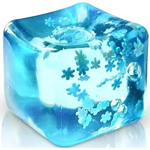 Ice Cube Stress Ball with Snowflakes Inside – Square Slow Rise Sensory Fidget Toy, Anxiety Relief Squishy for Kids & Adults, Great for Classroom Prizes & Calming