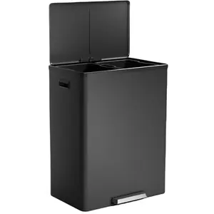 GARVEE 16 Gallon/60L Dual Compartment Stainless Steel Trash Can with Lid, Removable Inner Buckets, Wide Step Pedal, Large Capacity Recycling Bin for Kitchen and Bathroom