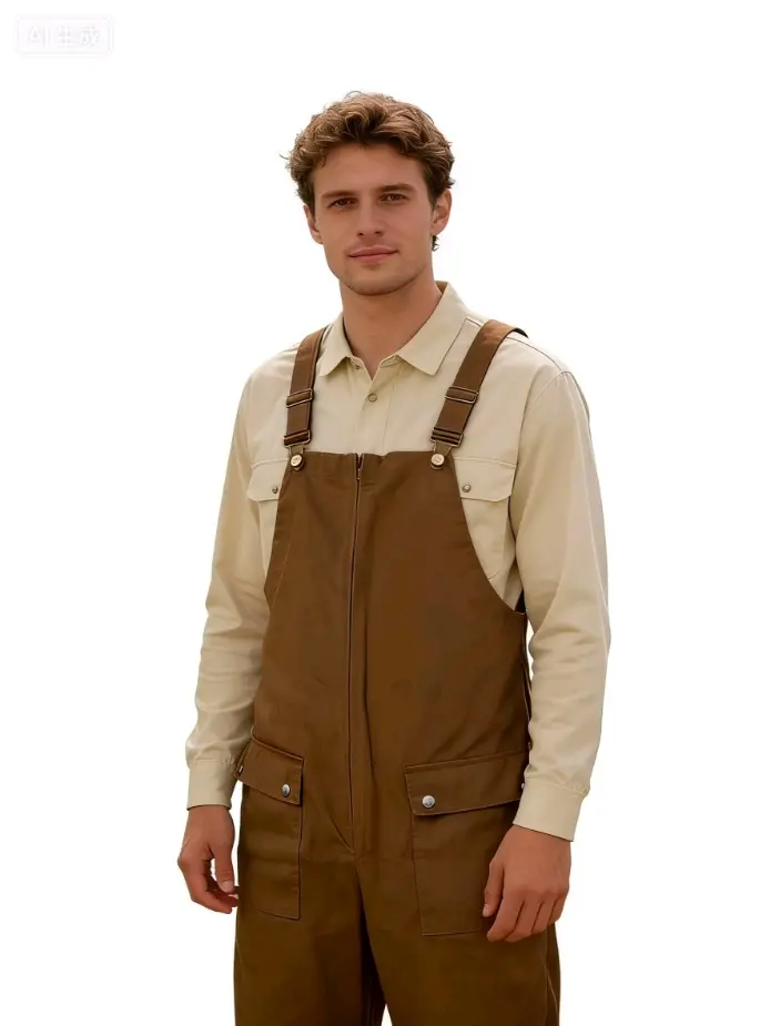 European and American retro men's work overalls with suspenders, a new loose and casual style for spring and autumn. The shoulder straps are adjustable, with a front-length design. It is wear-resistant and durable, and can easily handle various jobs.