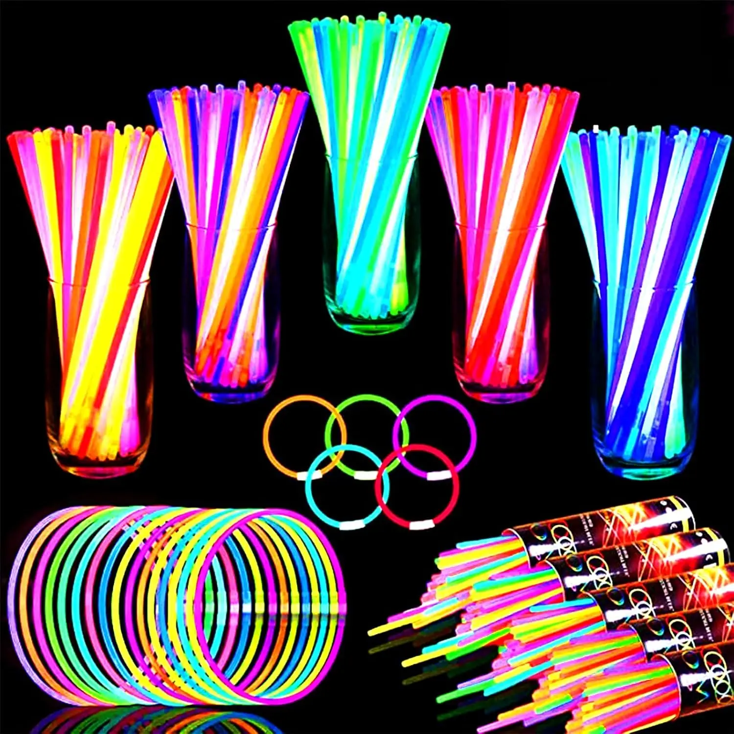 TURNMEON 500 Pack Ultra Bright Glow Sticks Bulk Glow In The Dark Party Supplies Necklace Bracelet with Connector 8" Light Up 14Hrs Long Last 4th of July Party Favors 250th Toy Birthday Wedding Pool