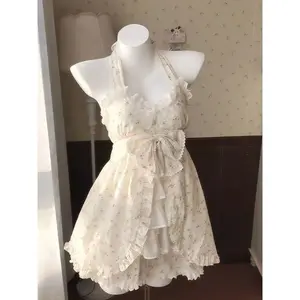 Kawaii Sweet Lolita Outfits Women Vintage Japanese Tops Ruffle Mini Skirt Suits Y2k Preppy Casual Two Piece Sets