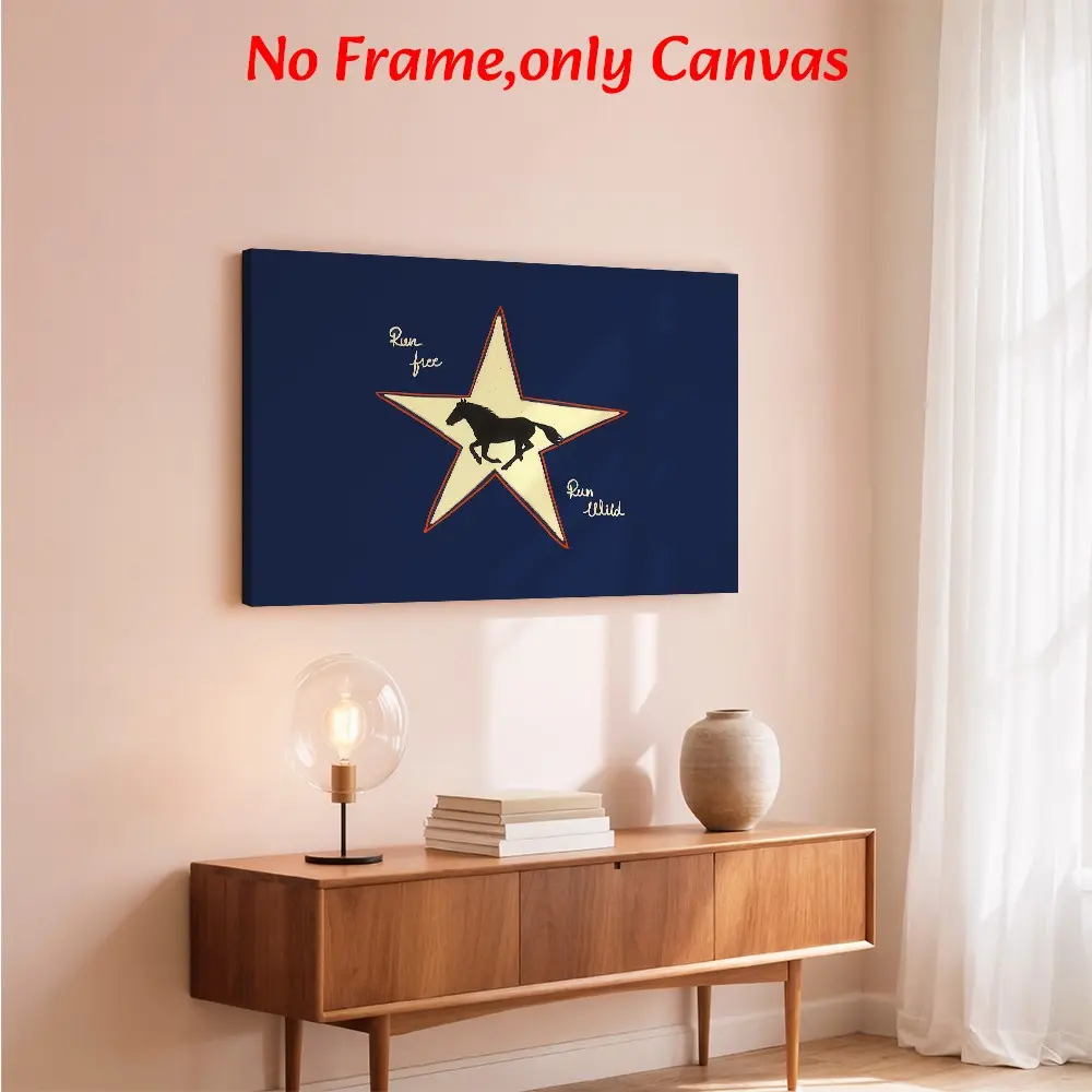 Western Style Framed Wall Arts Horse Posters, Running Horse Canvas Prints, Star Wall Decor, Ready to Hang, Home Gift for Bedroom Living Room, Canvas Painting Artwork, Wall Picture