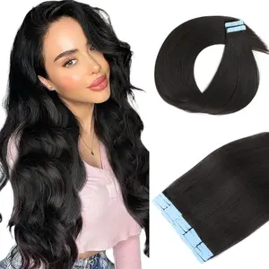 TOZOIE Tape in Hair Extensions Human Hair, 18 Inch Hair Extensions Real Human Hair Natural Black Tape in Straight Invisible Tape in Hair Extensions for Women (1B, 18 Inch)