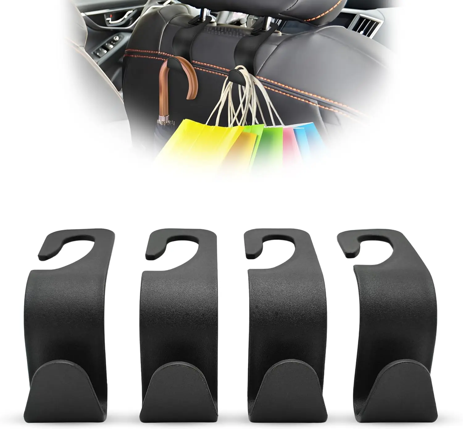 Car Seat Headrest Hook 4 Pack Universal Auto Seat Hooks Hanger for Purses, Bags, Clothes, Coats & Grocery Bags - Backseat Backspace Saving Organizer
