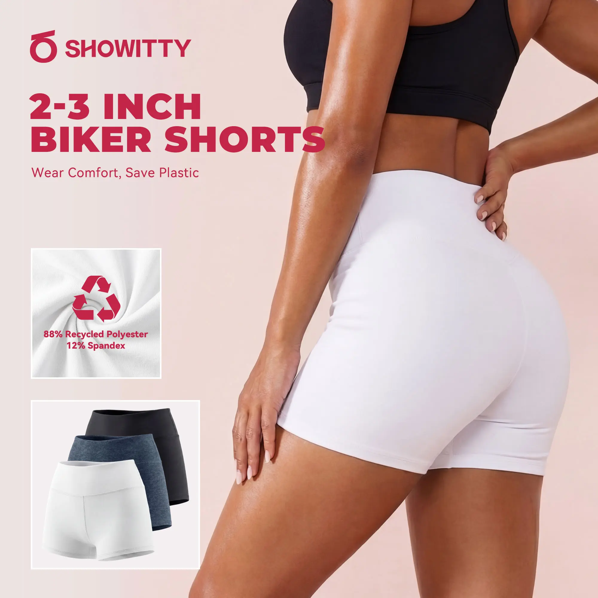 SHOWITTY 3” Biker Shorts for Women – High Waisted Tummy Control Workout Yoga Shorts, Recycled Stretch Spandex Gym Booty Shorts, No Pockets#SummerWins#DealsForYouDays