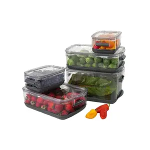 Progressive International Prepworks ProKeeper Food Fresh Produce Storage Container Set, 5- Piece, Clear Containers with Gray Sealed Tight Lids