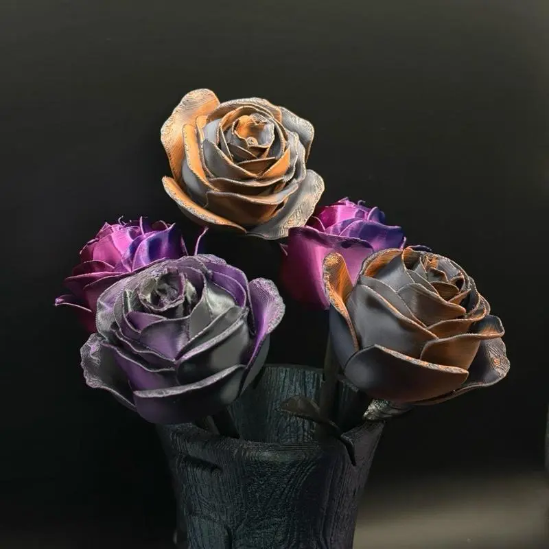 3D Printed Red Rose Figurines - PLA Plastic Flower Design Ornaments, Elegant Artificial Plants with Removable Stems, Color Variant Billy Hooper Home Decor Accent for Valentine’s Love Display & Home Setting