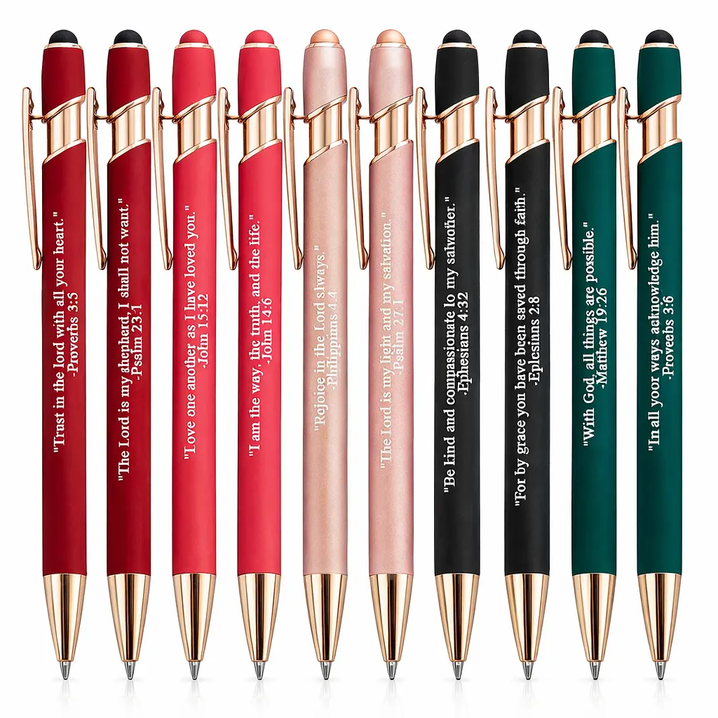 Bible Scripture Quote Ballpoint Pen, 10pcs/set 2 in 1 Black Ink Smooth Writing Pen, Inspirational Ballpoint Pen, Christian Learning Stationery, Gift for Church Colleagues and Classmates，back to school，school supplis